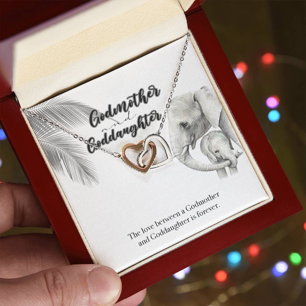 Godmother Goddaughter Gift Necklace Emotional Message Card Cute Elephant Interlocking Hearts Necklace