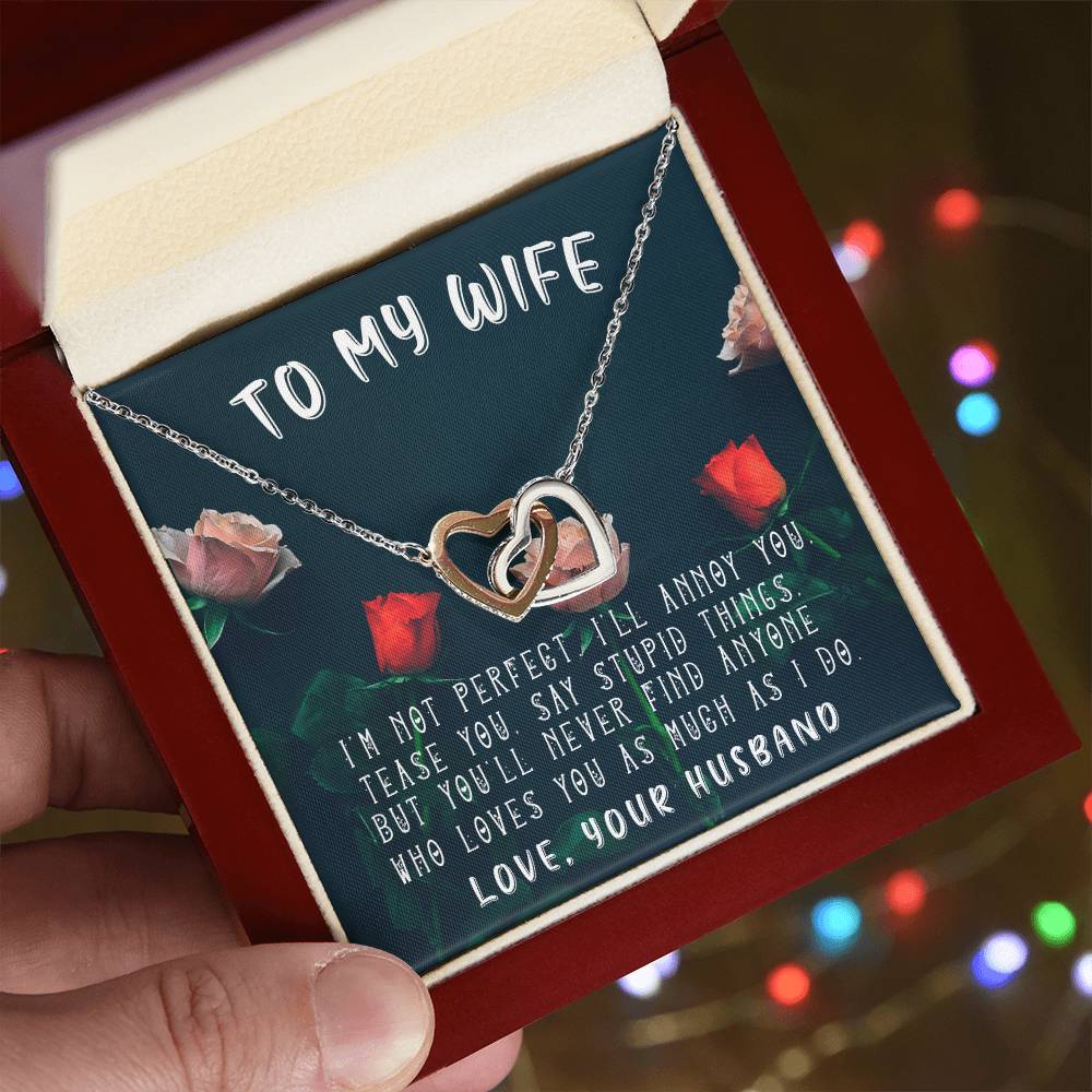 Husband To Wife - I'M Not Perfect Interlocking Hearts 3D Necklace Interlocking Hearts Necklace