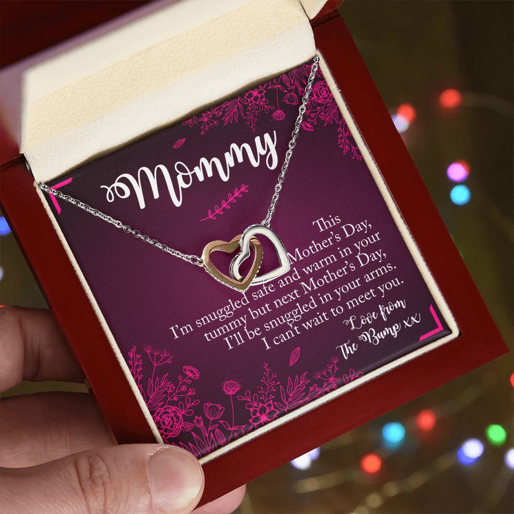Mommy To Be. Mothers Day Two Hearts Gift Interlocking Hearts Necklace