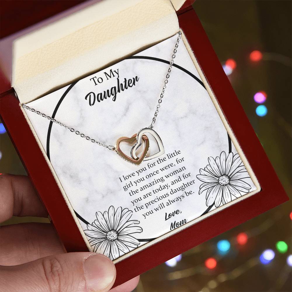 To My Daughter I Love You For The - Love Mom Interlocking Hearts Necklace