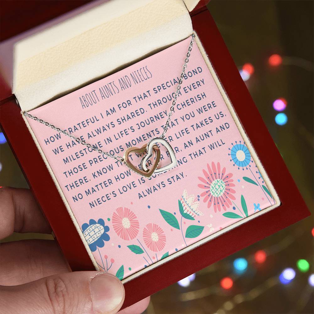 Aunt-Niece Necklace - Heartfelt Card & Jewelry Gift For Birthday Holiday Interlocking Hearts Necklace