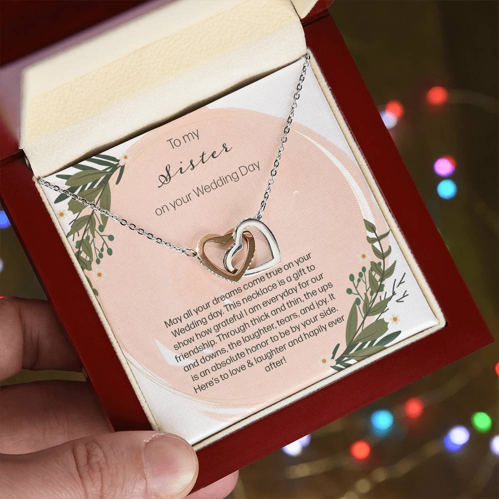 To My Sister On Your Wedding Day Interlocking Hearts Necklace