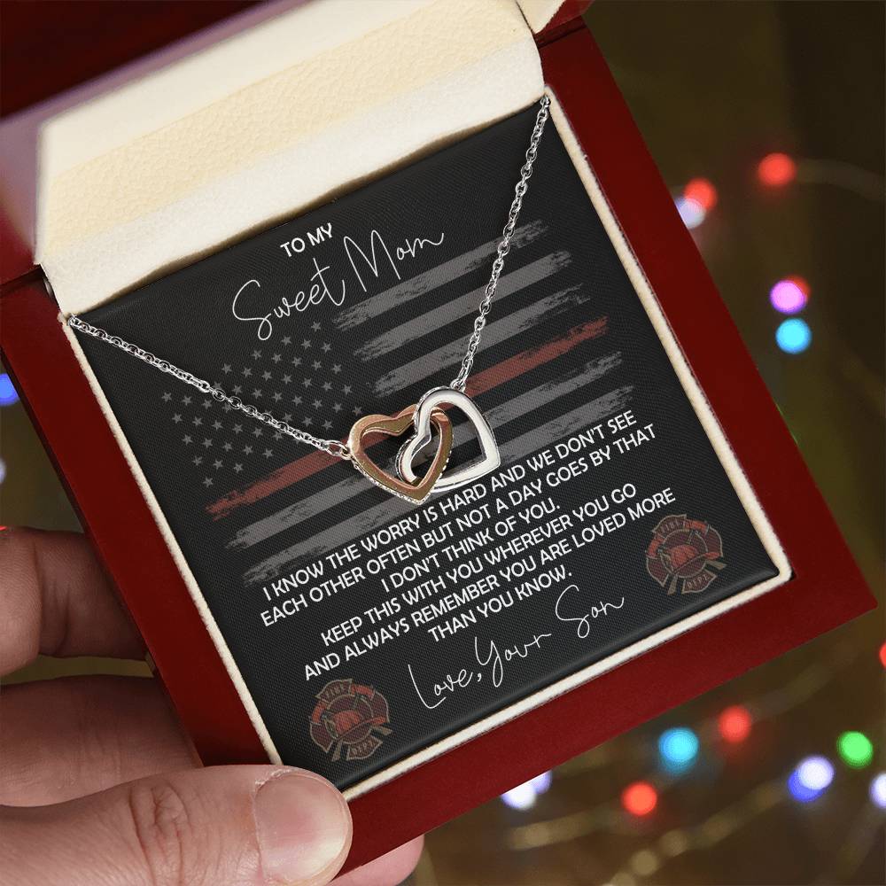 Firefighter Mom Necklace - Firefighter Mom Mother'S Day Gift From Son Interlocking Hearts Necklace