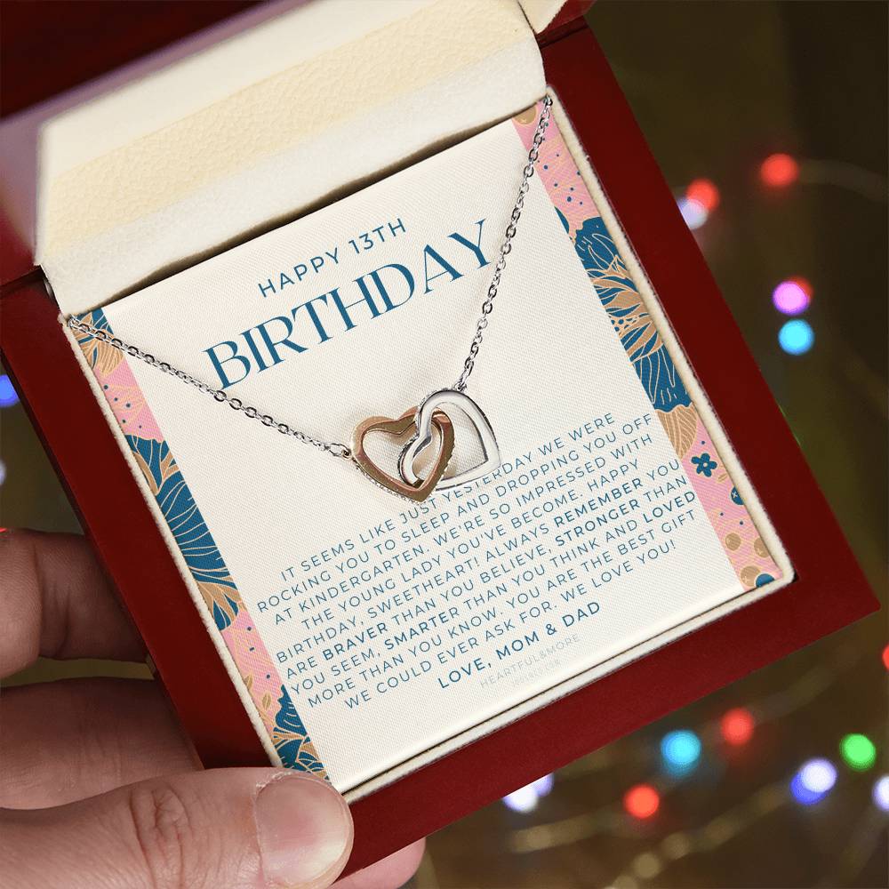 Gift For 13 Year Old Girl Gifts 13Th Birthday Girl 13Th Birthday Gift Thirteenth Birthday Necklace Teen Birthday Gift Official Teenager Interlocking Hearts Necklace