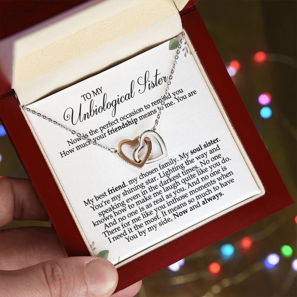 Unbiological Sister Necklace Bff Gift Soul Sister Sorority Sister Best Friend Gift Sister In Law Necklace Gift Interlocking Hearts Necklace