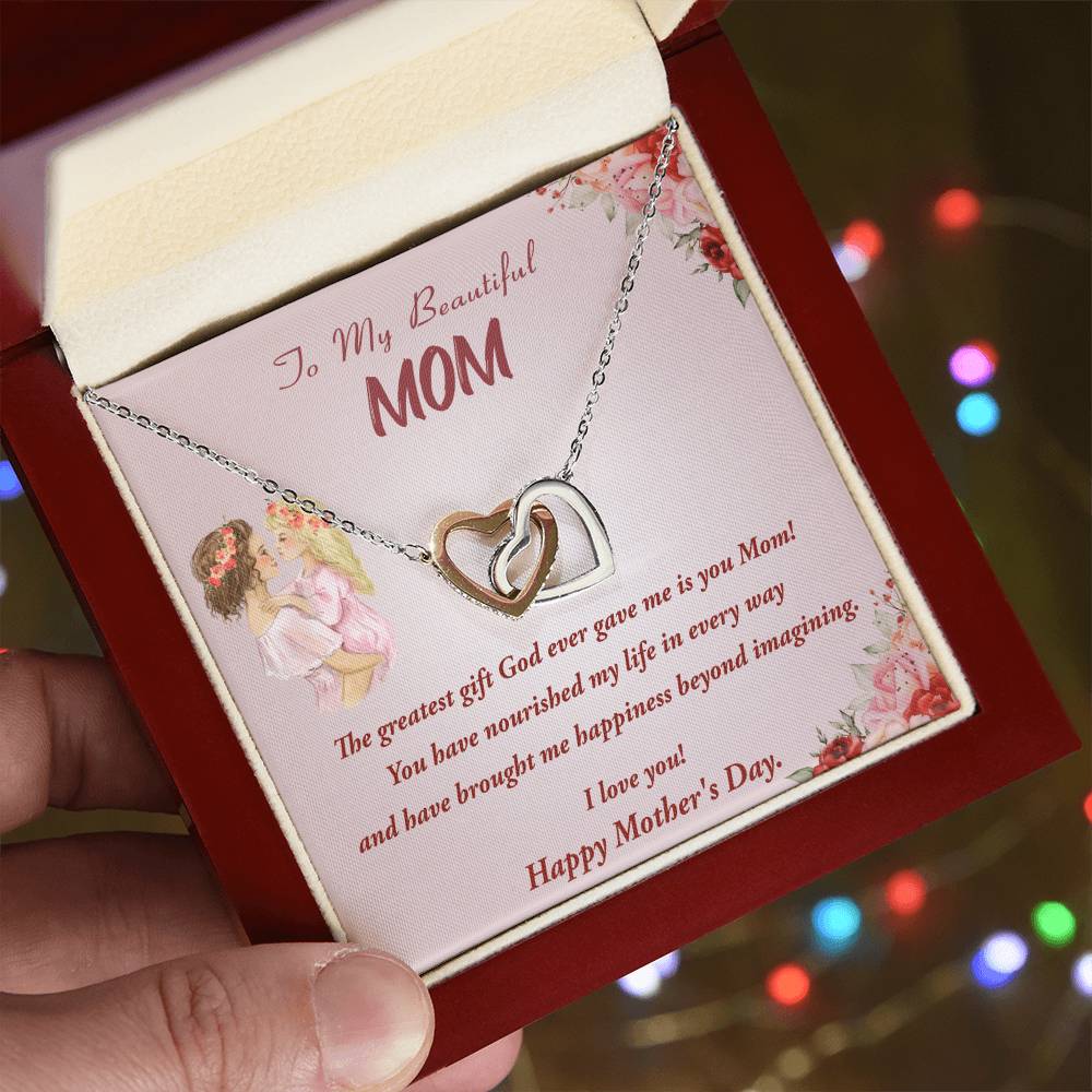 To My Beautiful Mom Interlocking Hearts Necklace Mother'S Day Gift Necklace For Mom Gift From Daughter