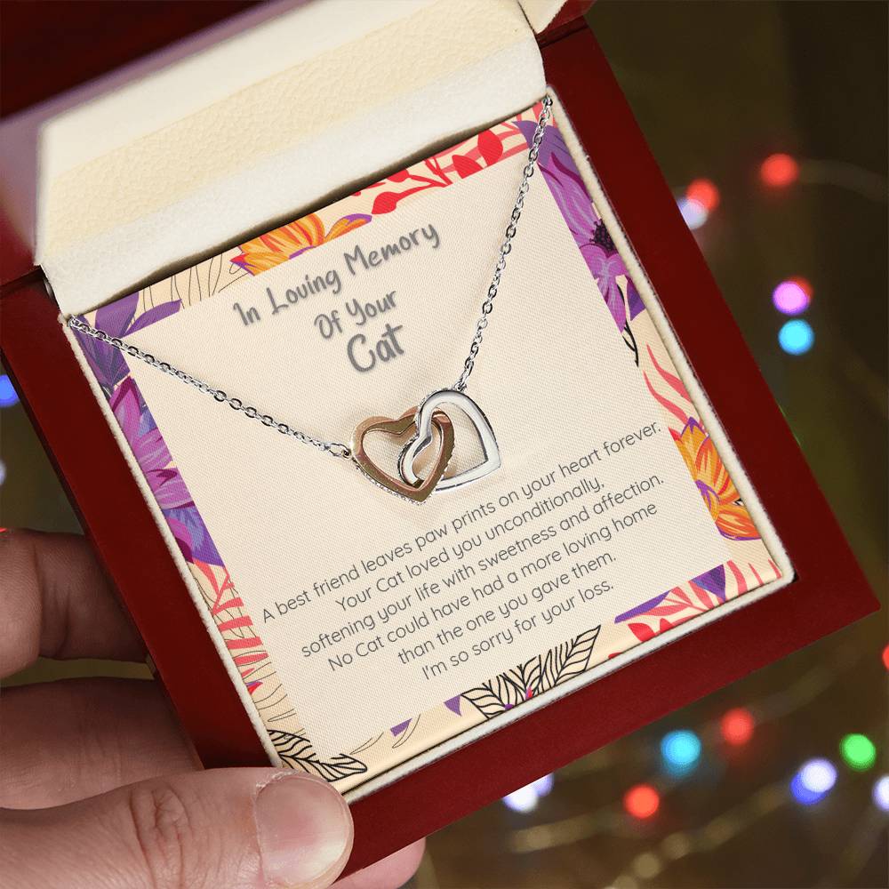 Loss Of Cat - In Loving Memory Of Your Best Friend - Connected Hearts Forever Necklace Interlocking Hearts Necklace