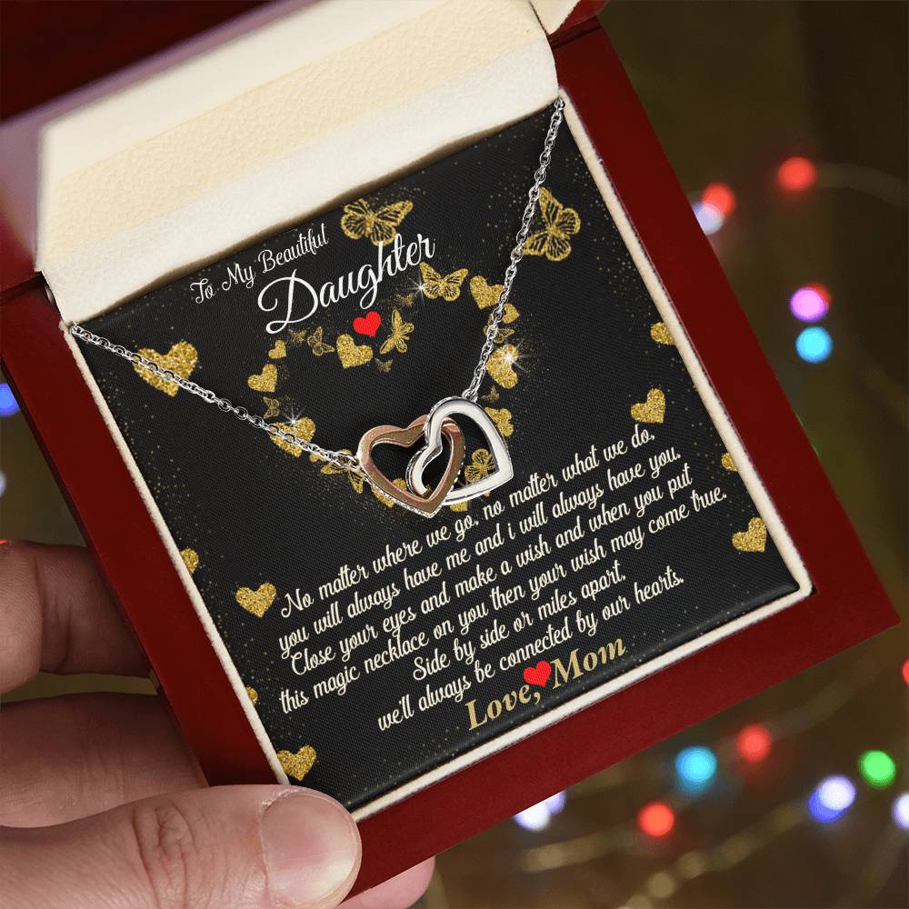 Connected By Our Hearts - To My Daughter Joined Hearts Necklace Interlocking Hearts Necklace