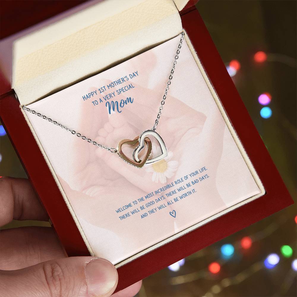 Mother'S Day Two Hearts Daisy Interlocking Hearts Necklace