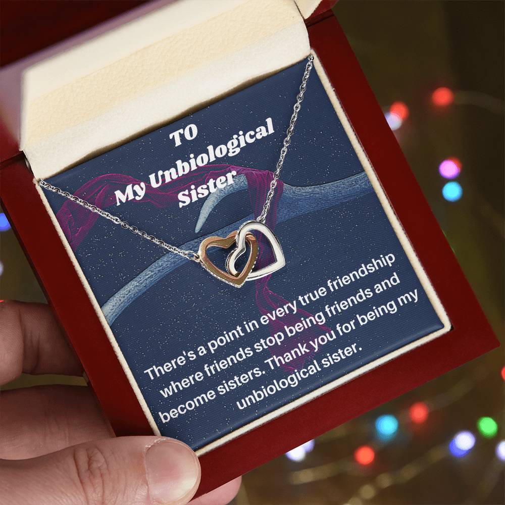 Unbiological Sister Gift Best Friend Necklace Big Little Sorority Soul Sister Bridesmaid Gift 14Kt Gold Filled Interlocking Hearts Necklace