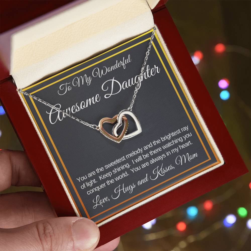 Awesome Daughter Linked Hearts Necklace Gift From Mom Interlocking Hearts Necklace