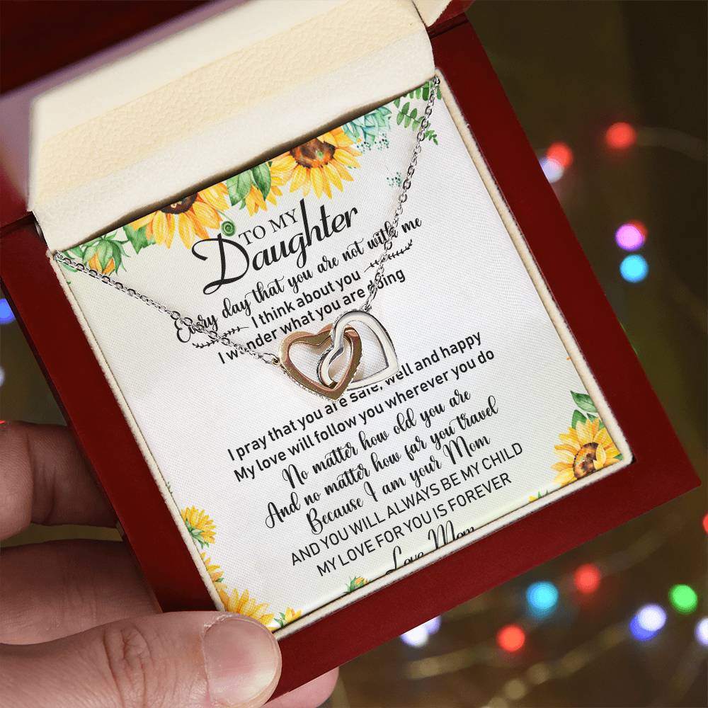To My Daughter Interlocking Hearts Necklace Message Card