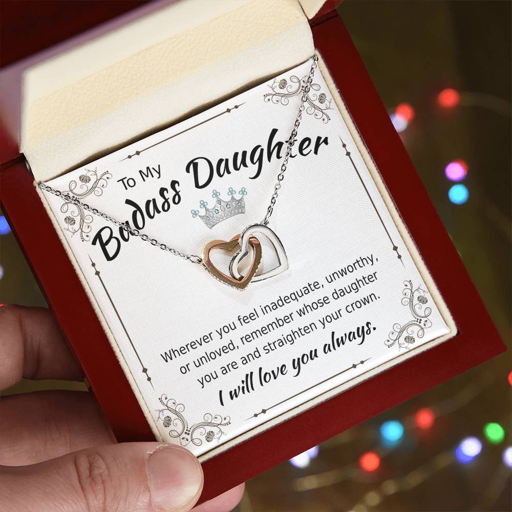To My Badass Daughter - Interlocking Heart Necklace Interlocking Hearts Necklace