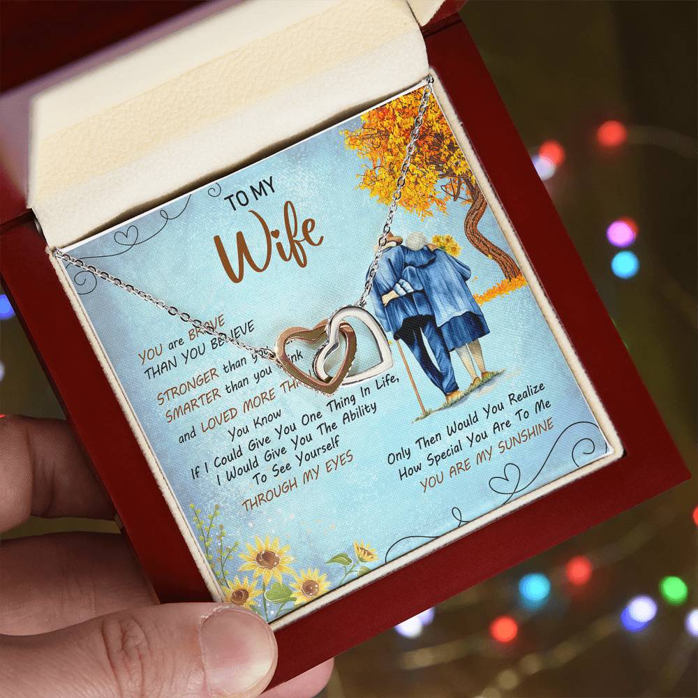 To My Wife You'Re My Sunshine Interlocking Love Necklace Mother'S Day Message Card From Husband Interlocking Hearts Necklace