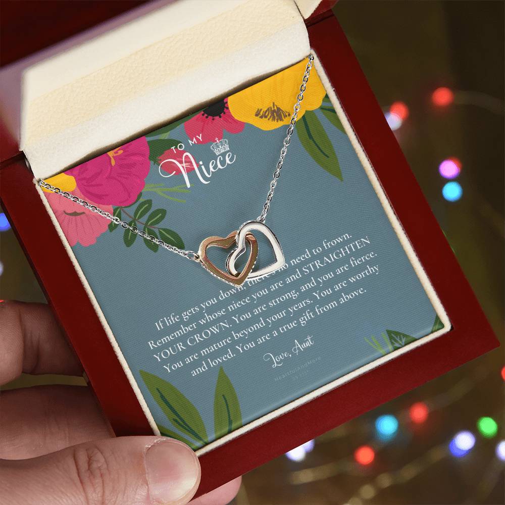 To My Badass Niece Straighten Your Crown Necklace Aunt Niece Necklace Niece Birthday Gift Niece Graduation Gift Interlocking Hearts Necklace