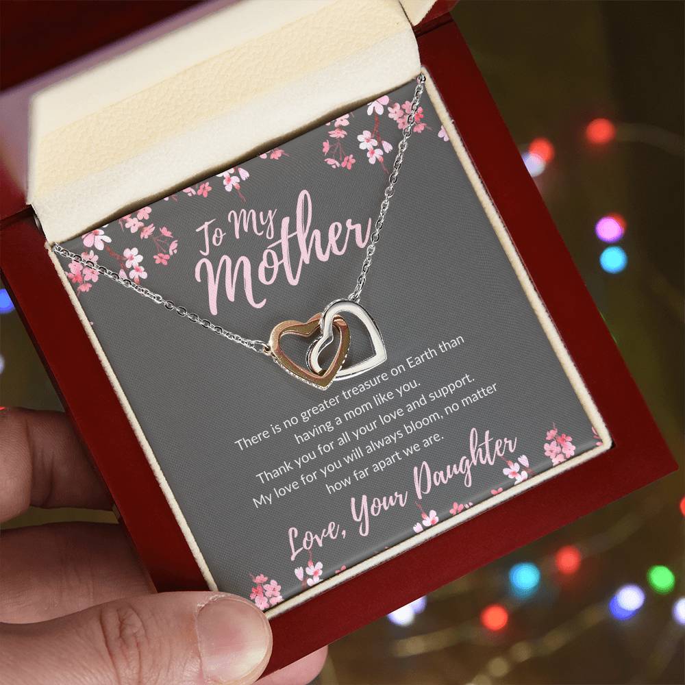 To My Mother - No Matter How Far Love Will Bloom - Necklace Interlocking Hearts Necklace