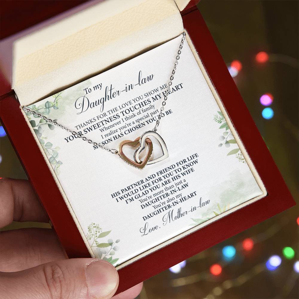 To My Daughter-In-Law- Perfect Gift From Mother-In-Law Interlocking Hearts Necklace