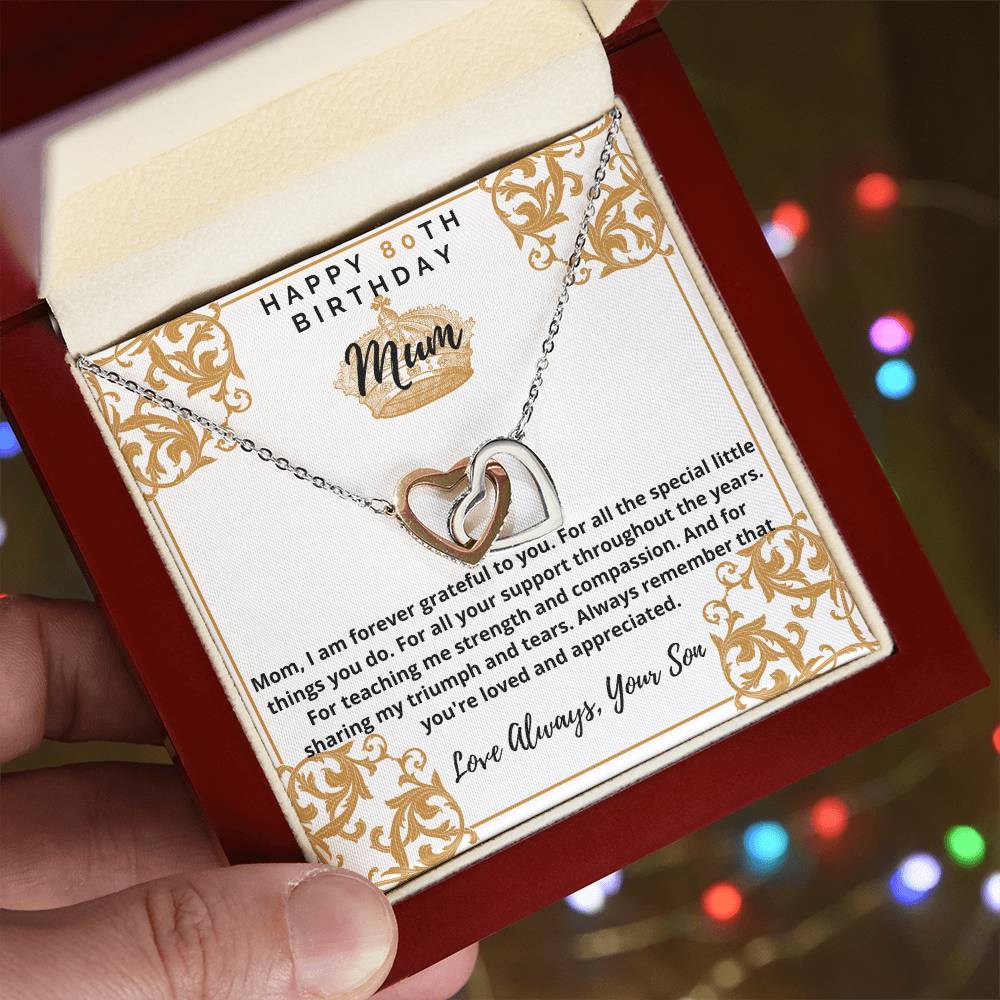 80Th Birthday Mum From Son Interlocking Hearts Necklace