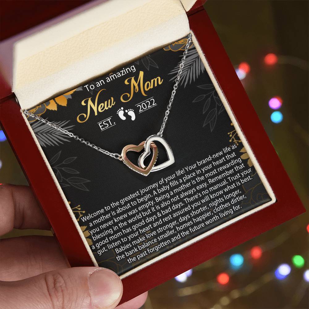 New Mom Necklace Mom Est 2022 Necklace First Time Mom Necklace Baby Shower Necklace Interlocking Hearts Necklace Gift For New Mom