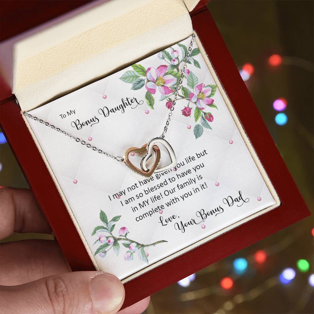 Bonus Daughter From Bonus Dad No Dna But You Have My Heart Interlocking Hearts Necklace