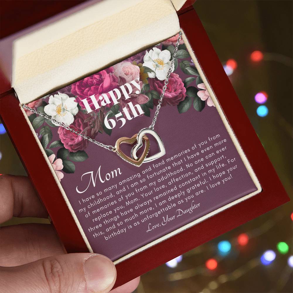 Mother'S 65Th Birthday Gift Gift For Mom On Her Birthday Gift For Mom From Daughter Mom Necklace Best Mom Gift Message Card Interlocking Hearts Necklace