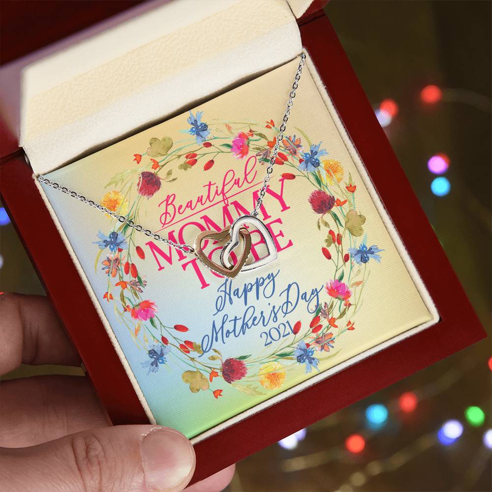 Interlocking Hearts Necklace With Message Card - Mommy To Be - Gift For Mom