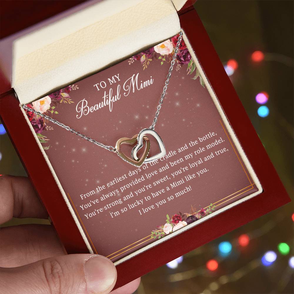 To My Beautiful Mimi Interlocking Hearts Necklace Message Card