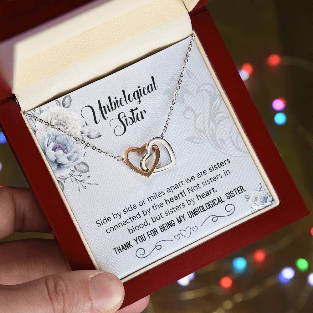 Unbiological Sister Necklace Gift Interlocking Hearts Necklace