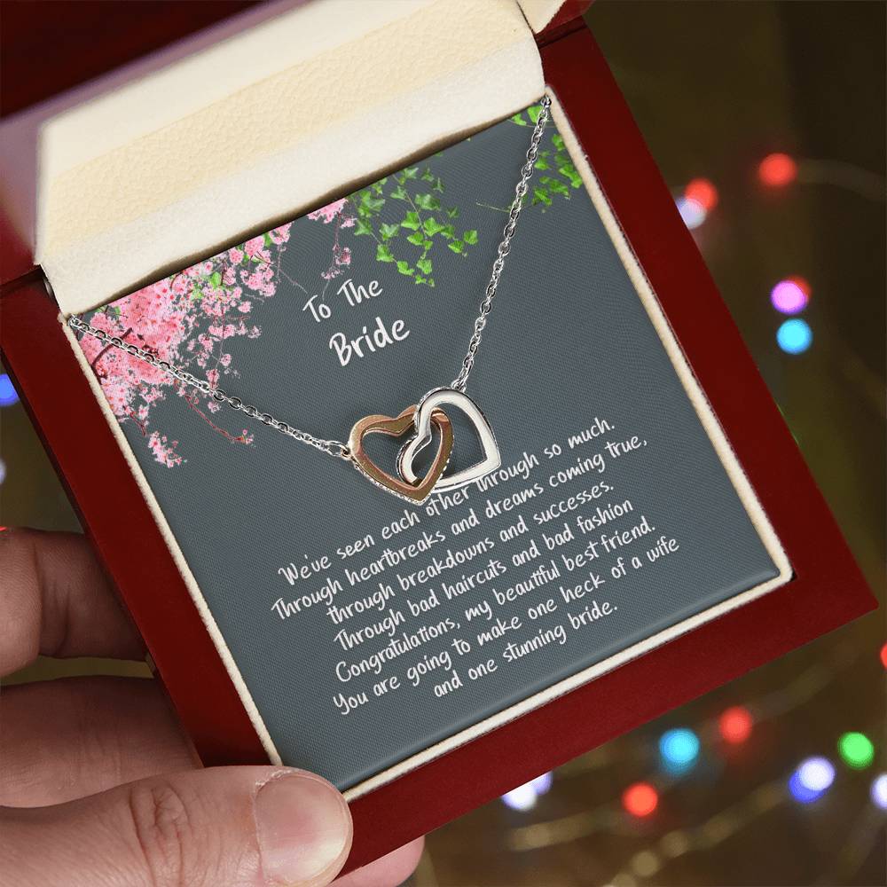 The Bride My Best Friend Hearts Rose Gold Finish Necklace Interlocking Hearts Necklace