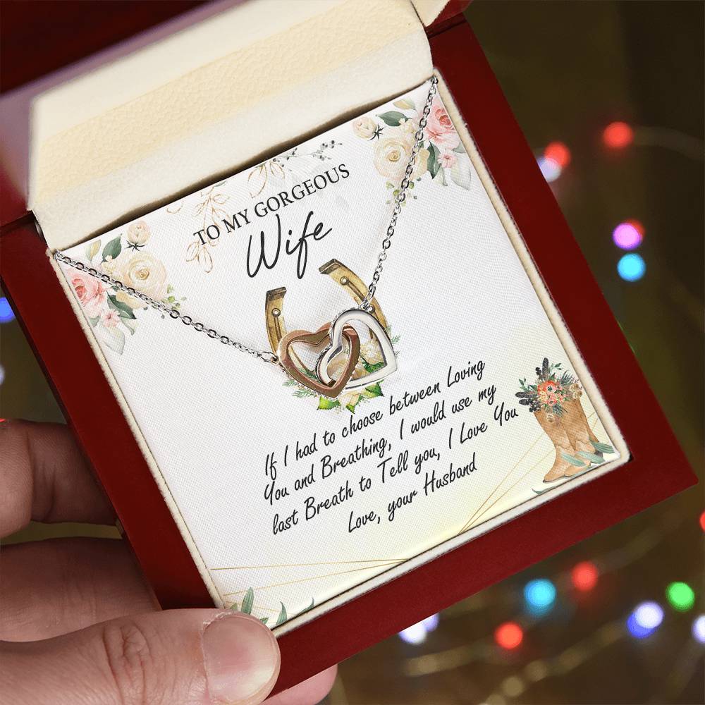 To My Gorgeous Wife Interlocking Hearts Necklace Mother'S Day Message Card