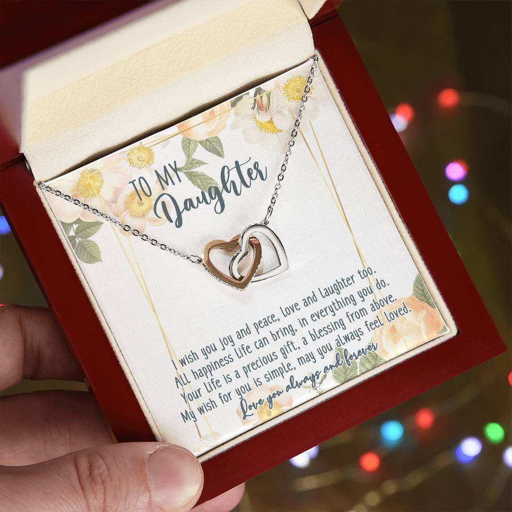 To My Daughter Interlocking Hearts Necklace Birthday Message Card