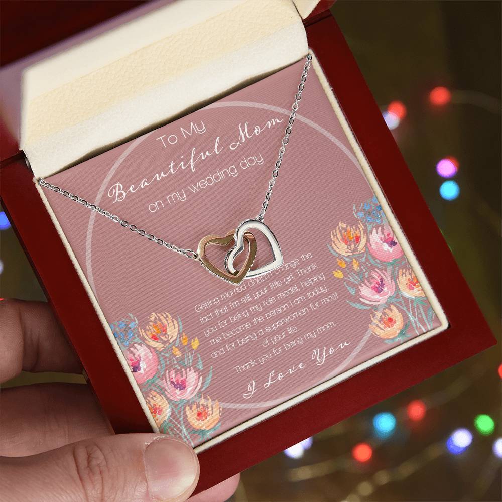To My Beautiful Mom On My Wedding Day Interlocking Hearts Necklace