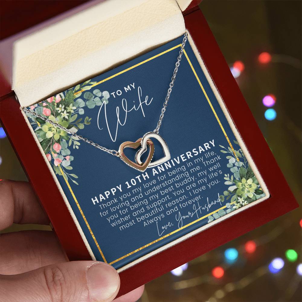 10 Year Anniversary Gift For Wife 10 Year Anniversary Gifts 10Th Wedding Anniversary Gift For Her Interlocking Hearts Necklace