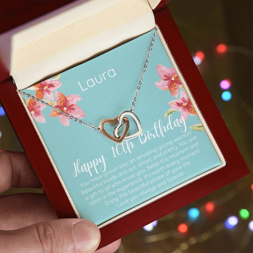 Personalized Happy 16Th Birthday Interlocked Hearts Necklace Interlocking Hearts Necklace