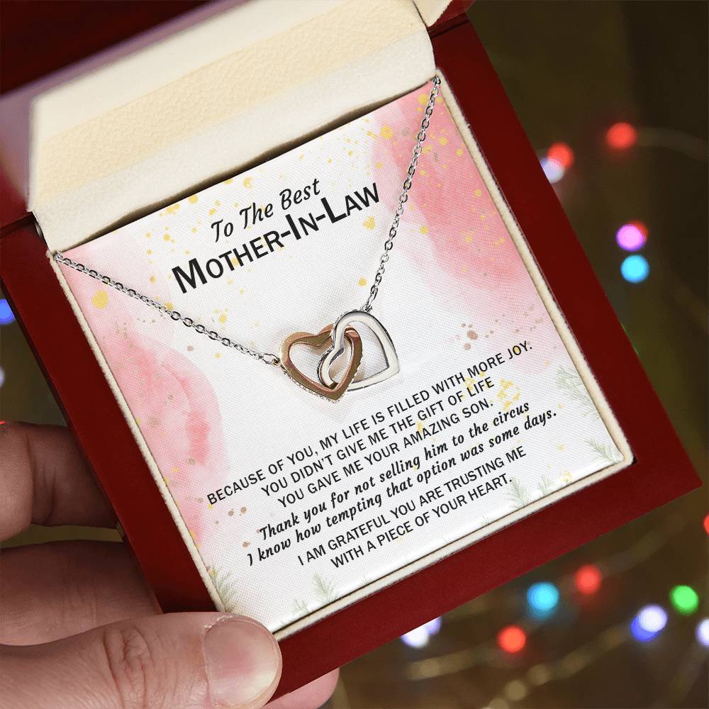 Gift For Mother-In-Law - My Life Is Filled With More Joy 3 - Interlocking Interlocking Hearts Necklace