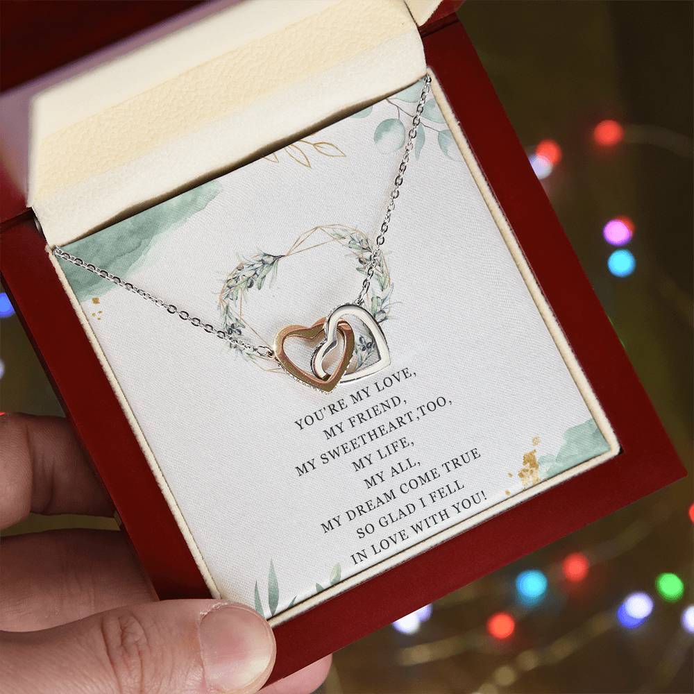 To My Girlfriend Interlocking Hearts Necklace Message Card