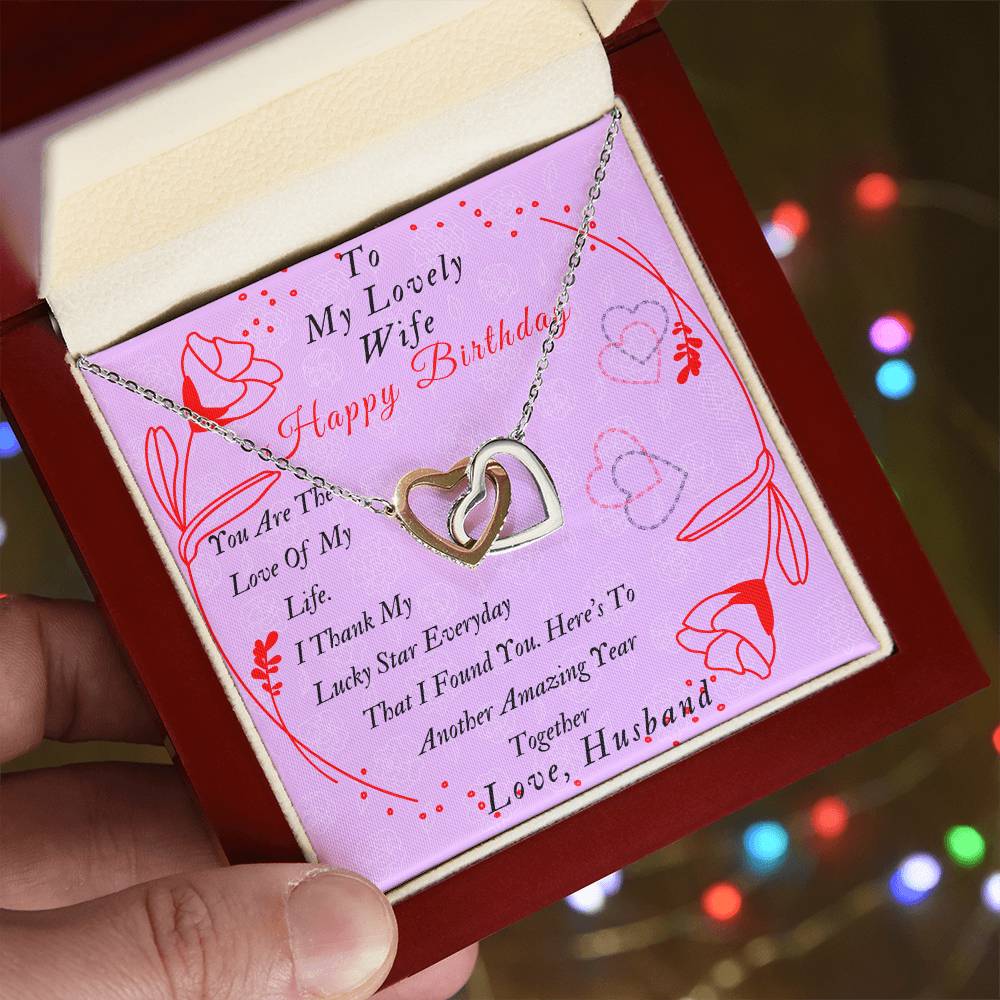 Two Hearts Interlocked To My Lovely Wife-Happy Birthday Wife Gifts Birthday Gift Romantic Wife Gift Wife Jewelry Anniversary Wife Gift Interlocking Hearts Necklace