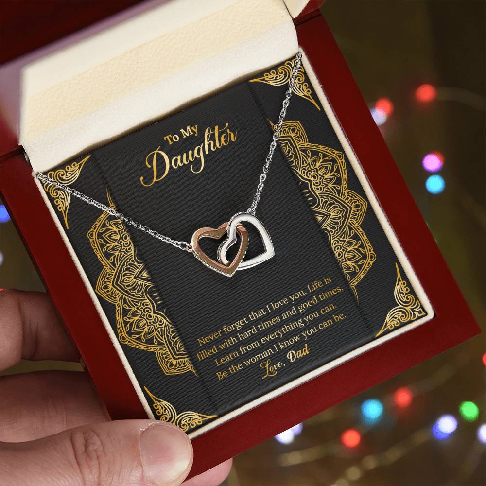 Never Forget That I Love You. Necklace. Two Hearts. Interlocking Hearts Necklace