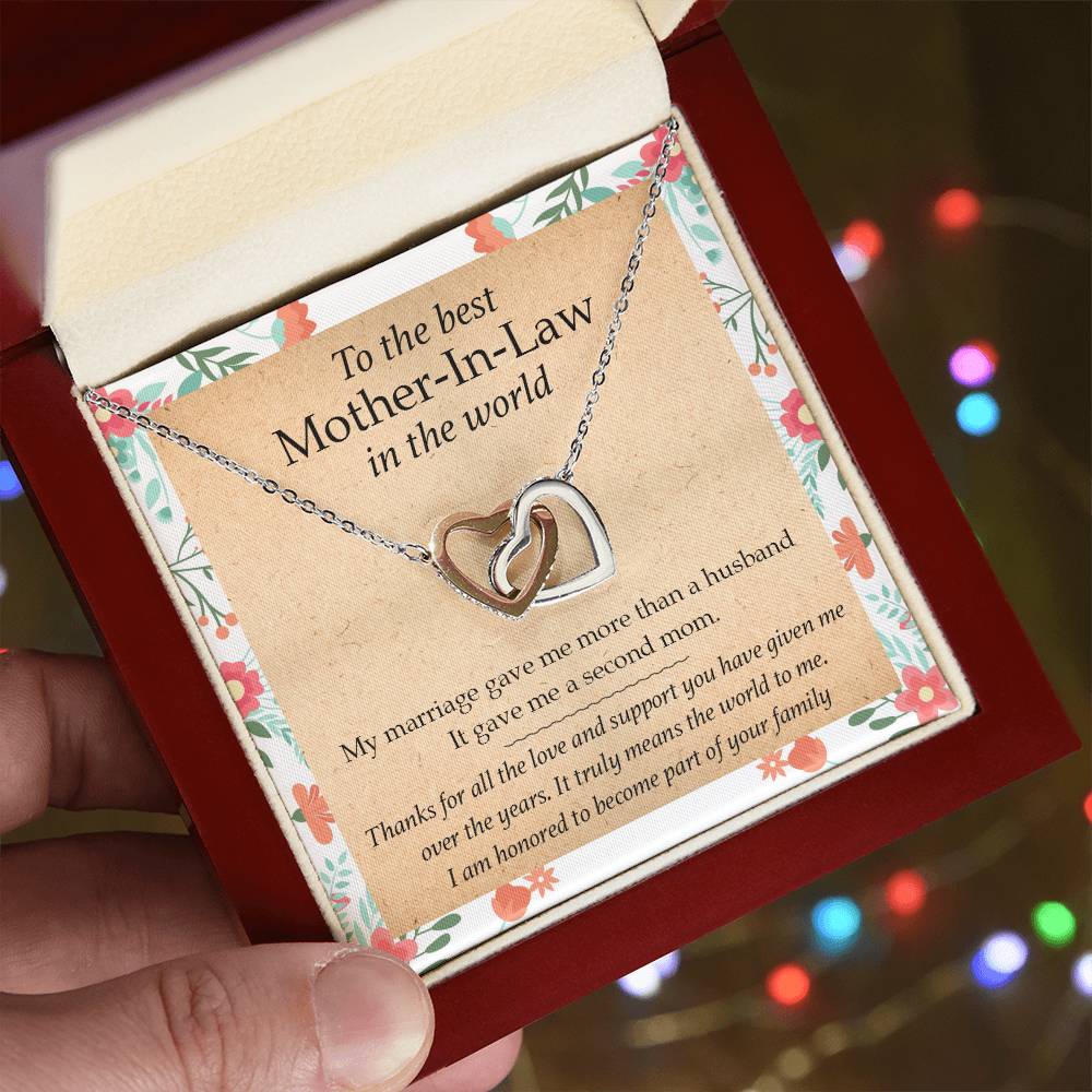 Gift For Mother-In-Law - My Marriage Gave Me A Second Mom - Interlocking Interlocking Hearts Necklace
