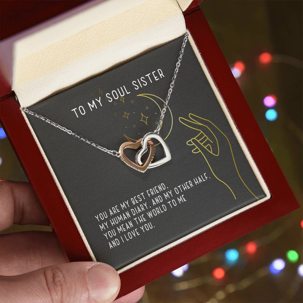 To My Soul Sister Two Hearts Necklace Interlocking Hearts Necklace