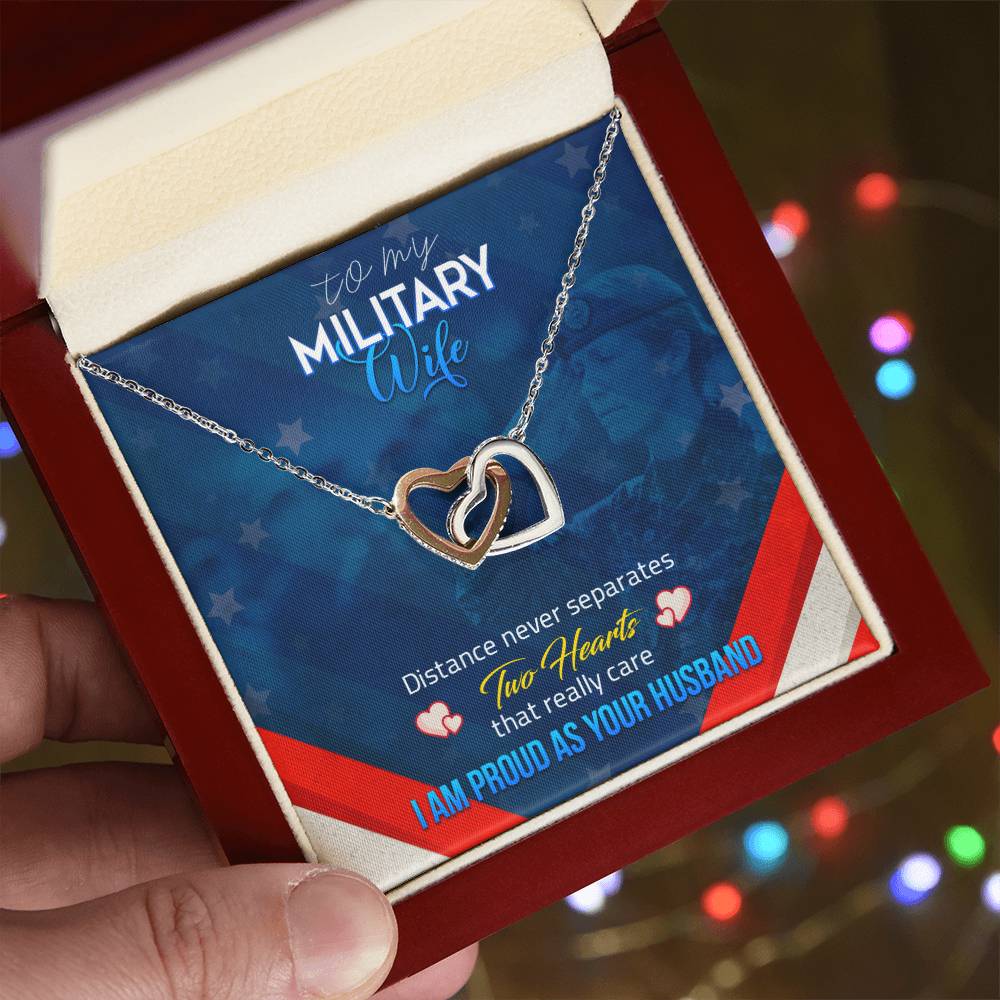 To My Military Wife-Double Heart Pendent Interlocking Hearts Necklace