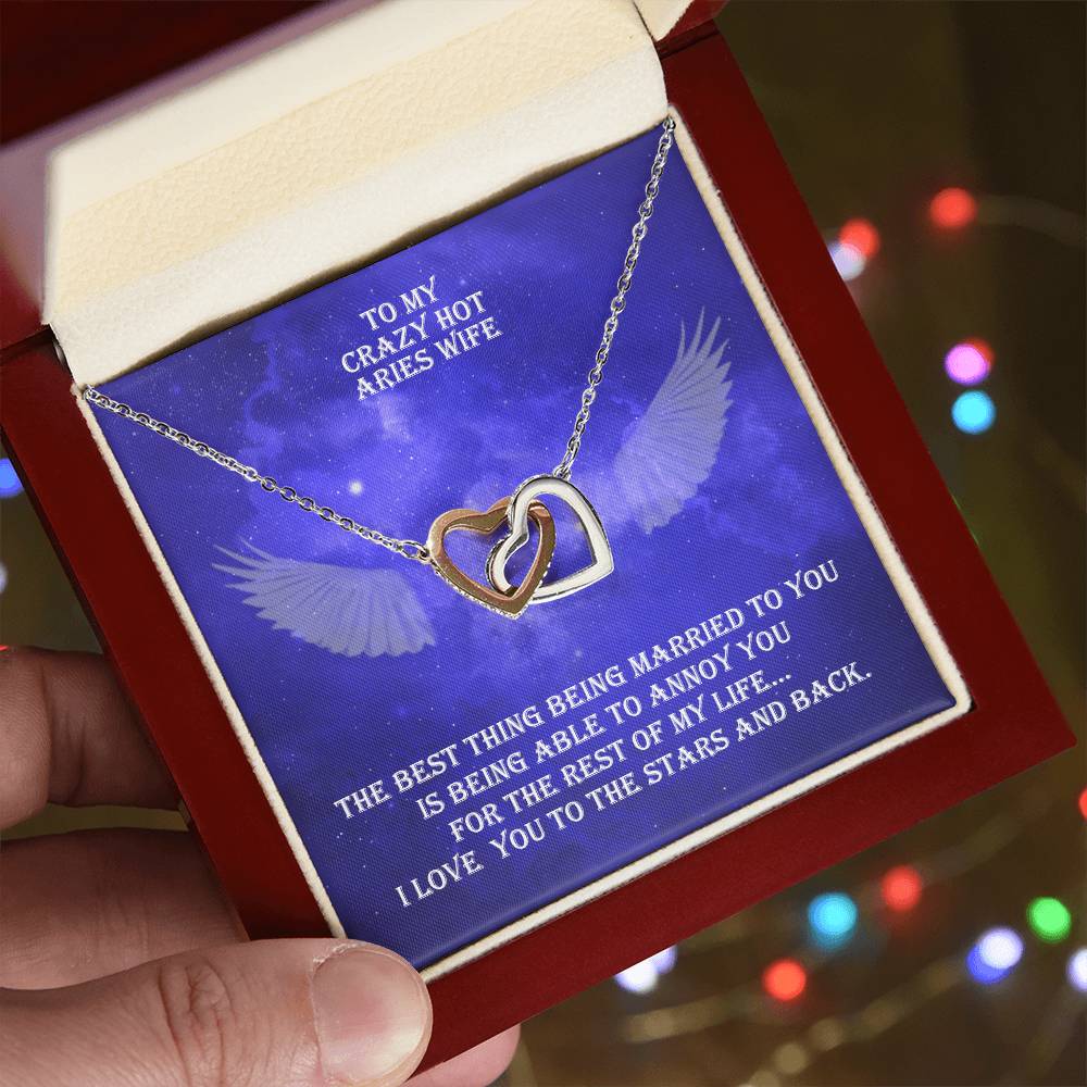 Hot Aries Wife Interlocked Hearts Necklace With Personal Message Card And Jewelry Box. Interlocking Hearts Necklace