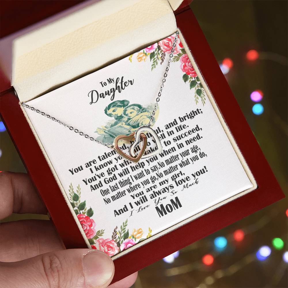 Gift For Daughter Massage Card Design Interlocking Hearts Necklace