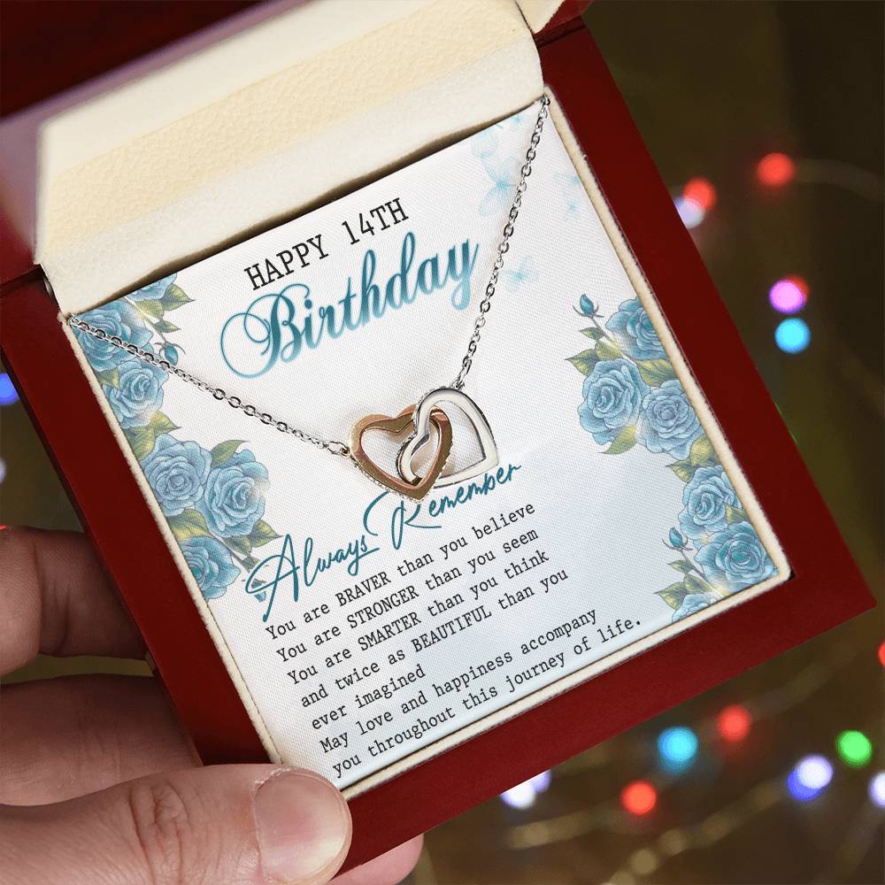 Happy 14Th Birthday Interlocking Hearts Necklace Message Card
