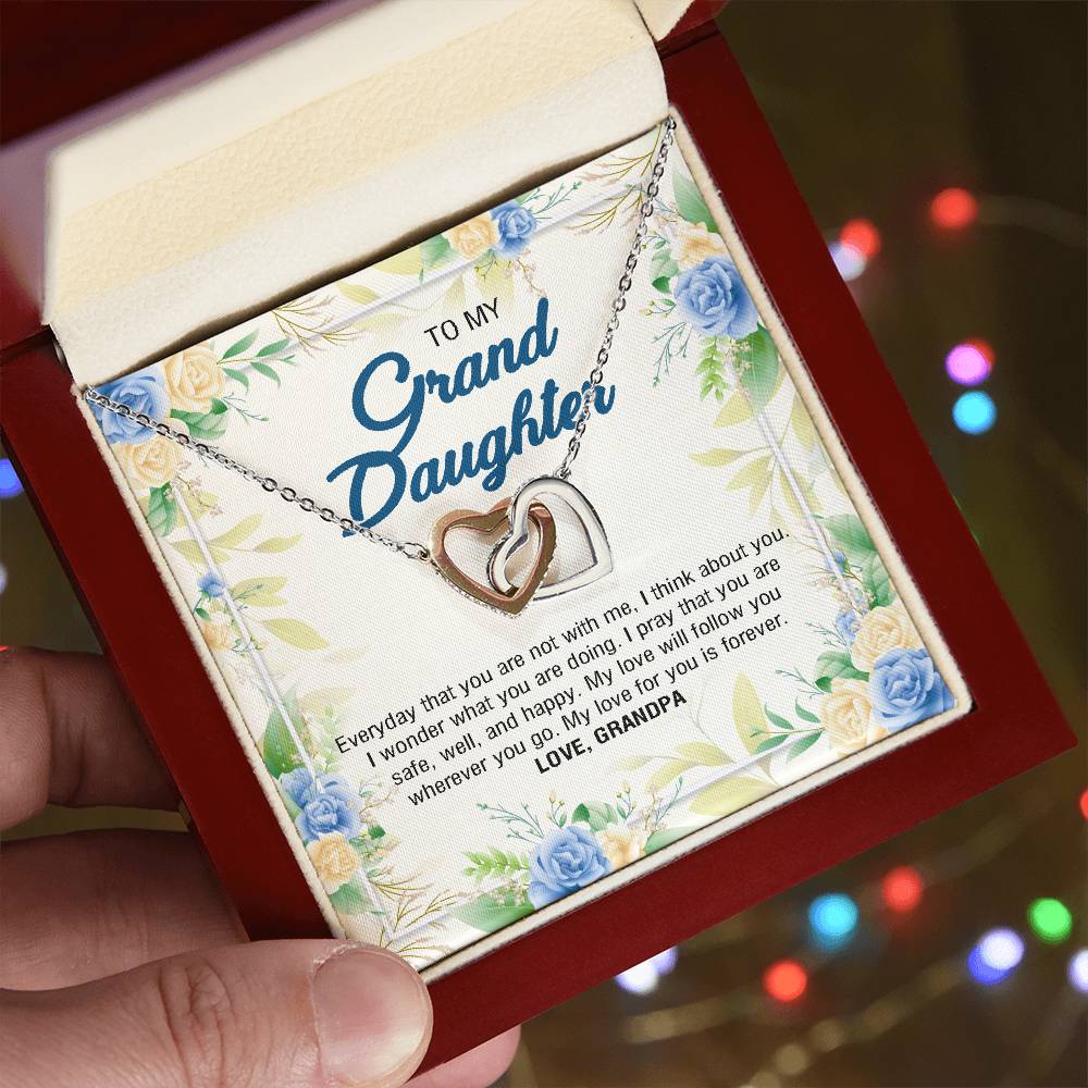 To My Granddaughter From Grandpa - My Love For You Is Forever Interlocking Hearts Necklace