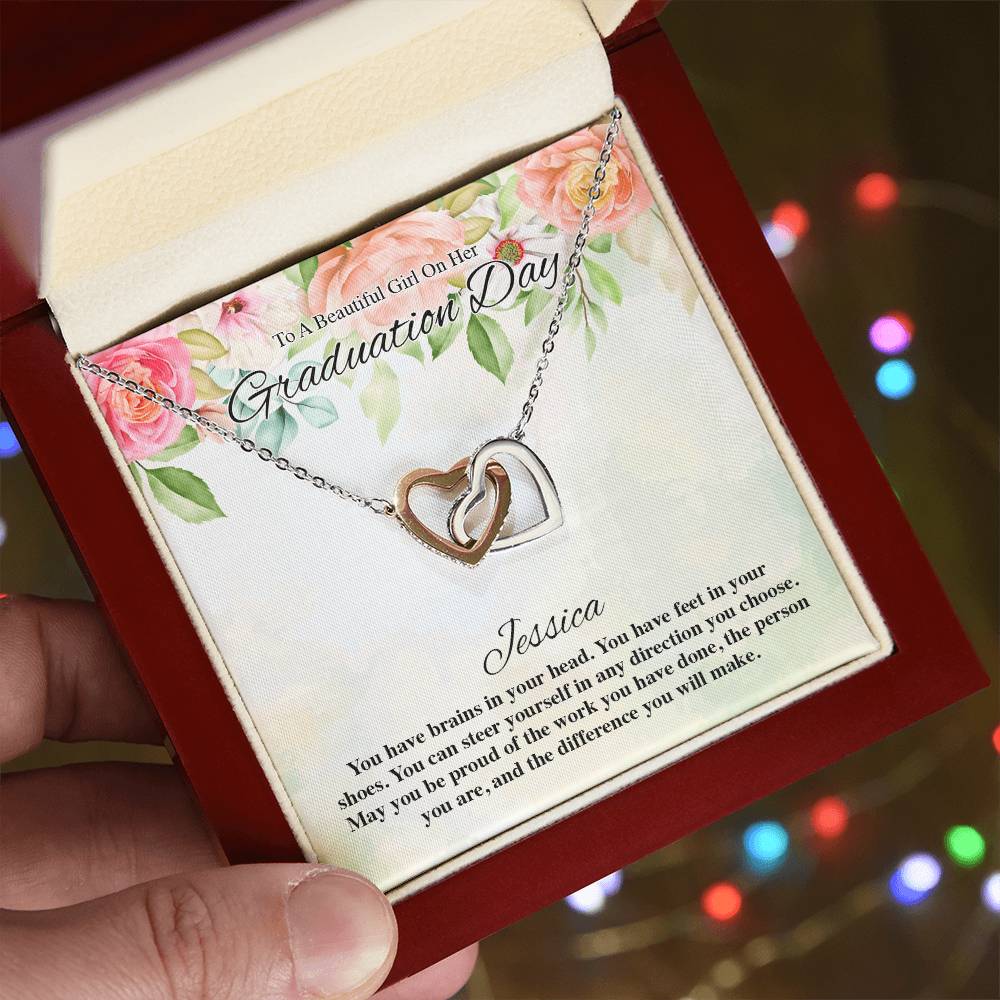 To A Beautiful Girl On Her Graduation Day Flowery Interlocking Hearts Interlocking Hearts Necklace