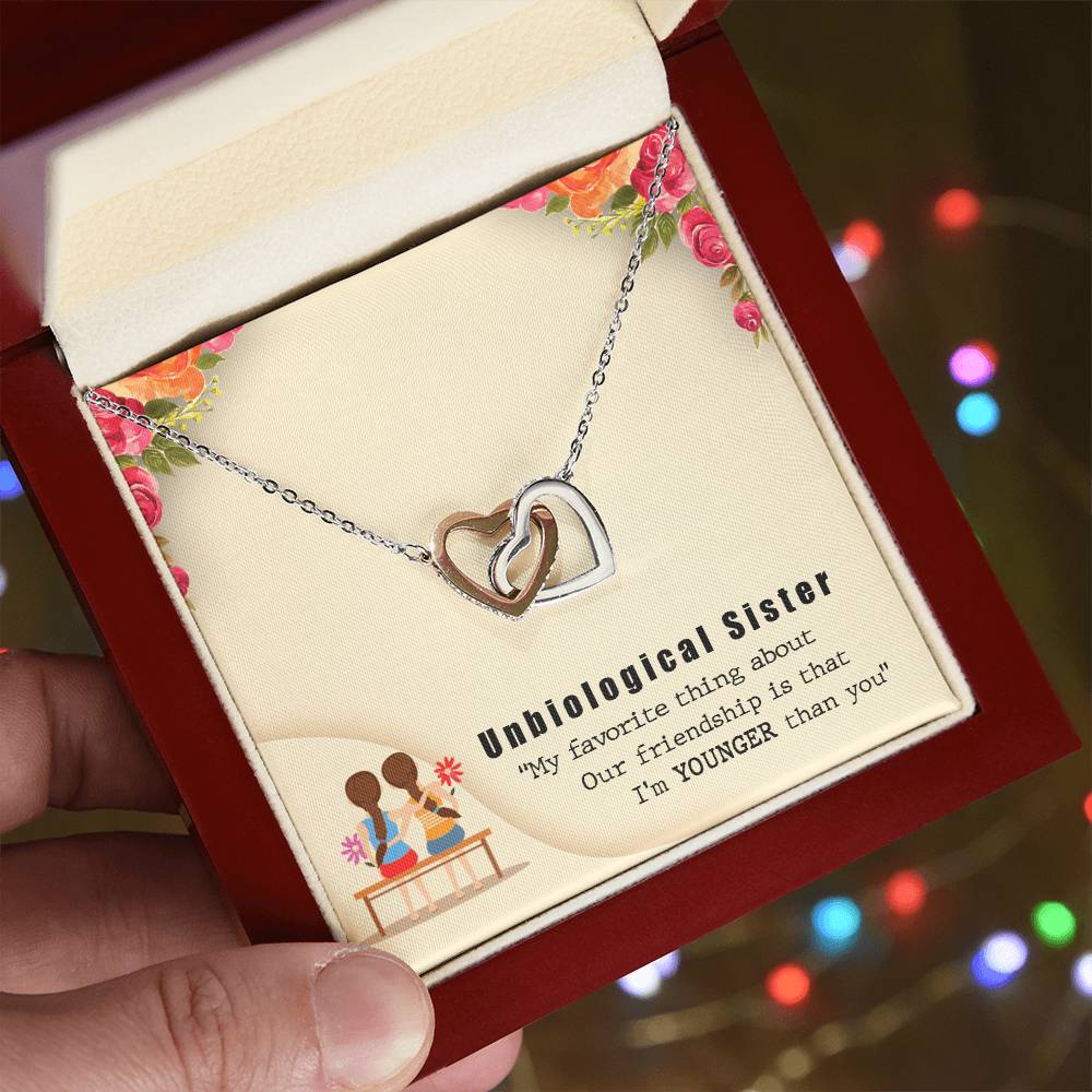 Unbiologocal Sister Interlocking Hearts Necklace