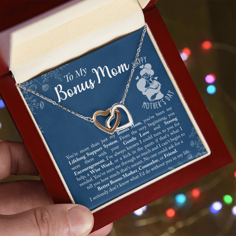 Bonus Mom - You'Ve Been My Lifelong Support System Interlocking Hearts Necklace