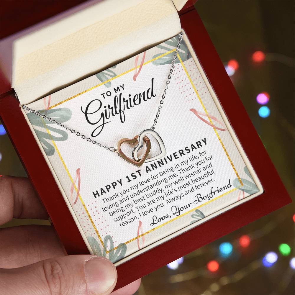 1St Anniversary Gift For Girlfriend Personalized Anniversary Gift One Year Anniversary Gifts 1 Year Anniversary Gift For Girlfriend Interlocking Hearts Necklace