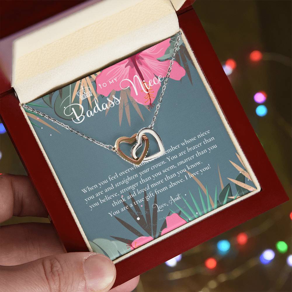 To My Badass Niece Straighten Your Crown Necklace Aunt Niece Necklace Niece Birthday Gift Niece Graduation Gift Interlocking Hearts Necklace
